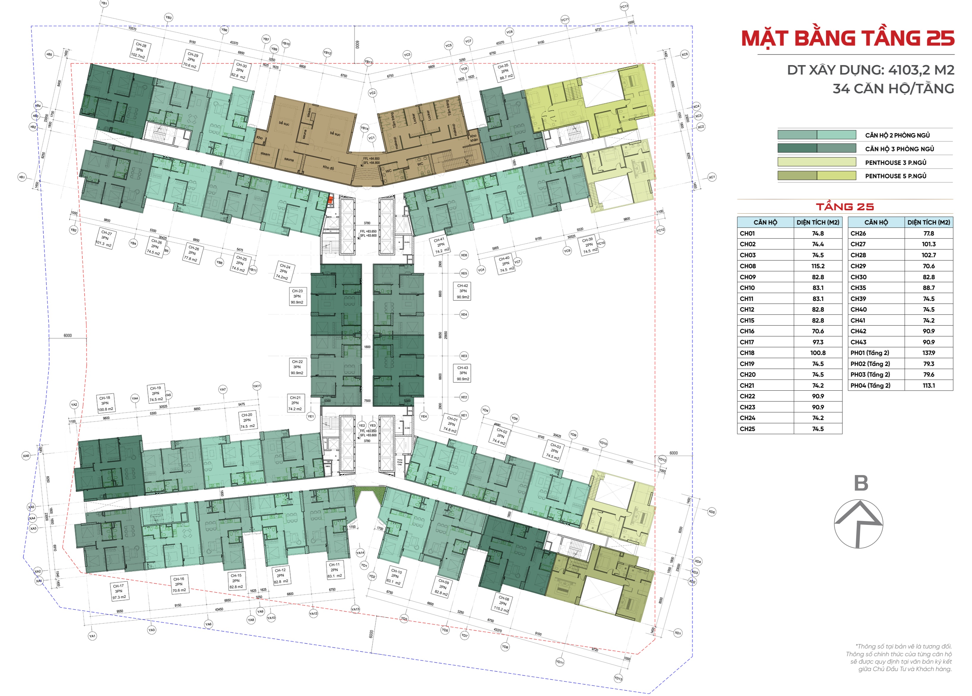 mặt bằng tầng 25-Sunshine River Park