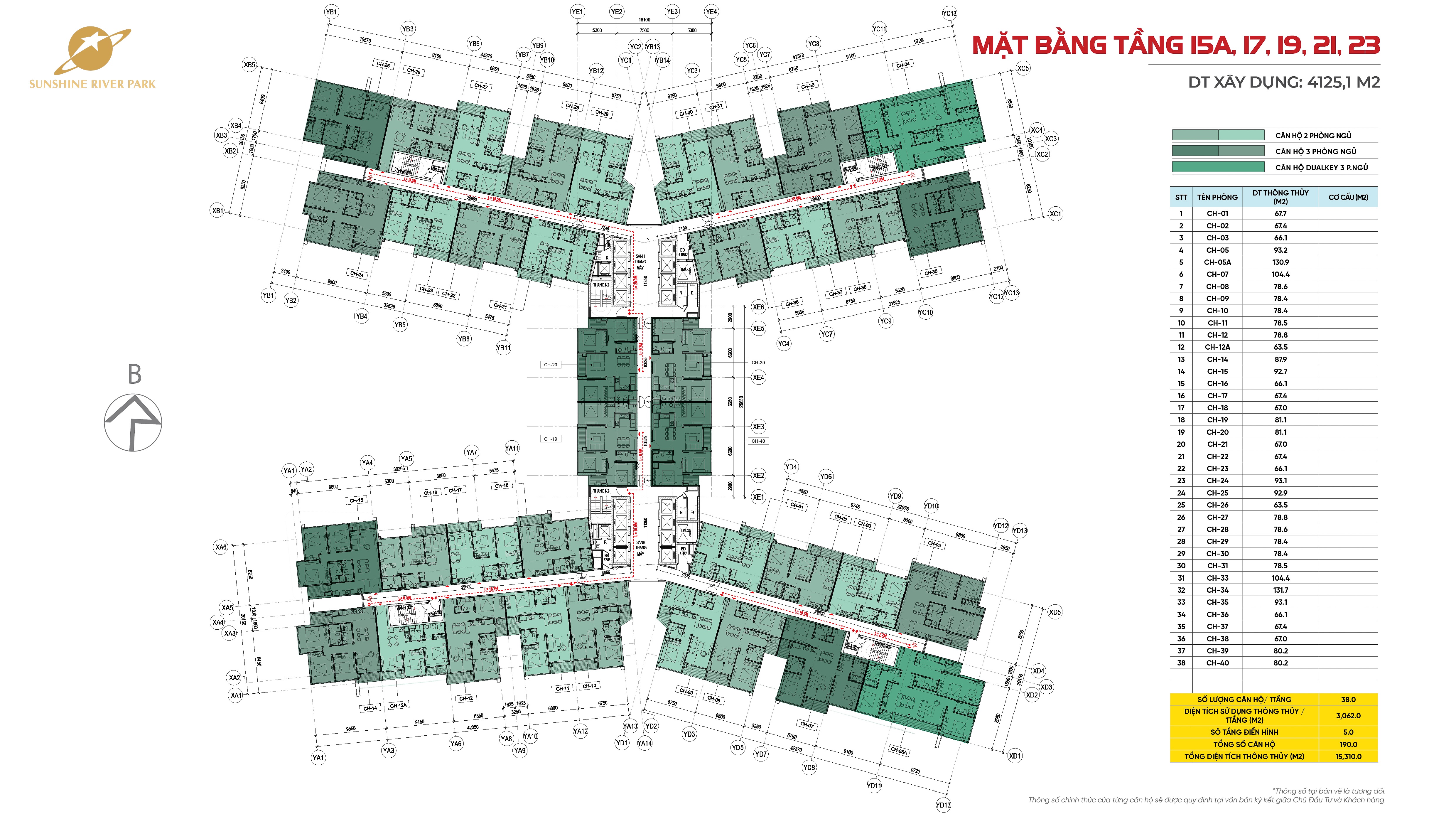 mặt bằng tầng 15A,17,19,21,23-Sunshine River Park